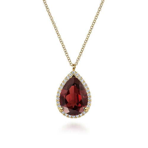 14K Yellow Gold Diamond and Flat Teardrop Garnet Necklace - NK7460Y45GN-Gabriel & Co.-Renee Taylor Gallery