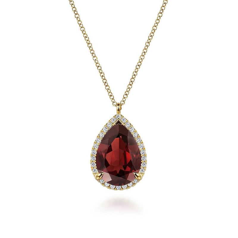 14K Yellow Gold Diamond and Flat Teardrop Garnet Necklace - NK7460Y45GN-Gabriel & Co.-Renee Taylor Gallery