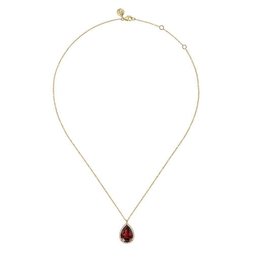 14K Yellow Gold Diamond and Flat Teardrop Garnet Necklace - NK7460Y45GN-Gabriel & Co.-Renee Taylor Gallery