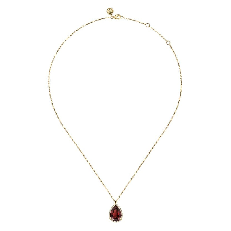 14K Yellow Gold Diamond and Flat Teardrop Garnet Necklace - NK7460Y45GN-Gabriel & Co.-Renee Taylor Gallery