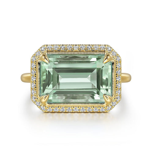14K Yellow Gold Diamond and Green Amethyst Emerald Cut Ladies Ring With Flower Pattern Gallery - LR52481Y45GA-Gabriel & Co.-Renee Taylor Gallery