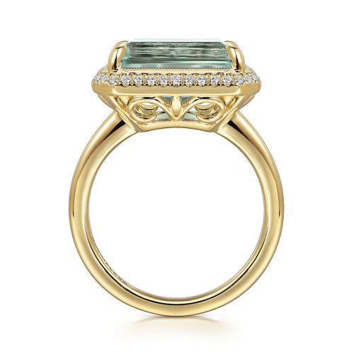 14K Yellow Gold Diamond and Green Amethyst Emerald Cut Ladies Ring With Flower Pattern Gallery - LR52481Y45GA-Gabriel & Co.-Renee Taylor Gallery