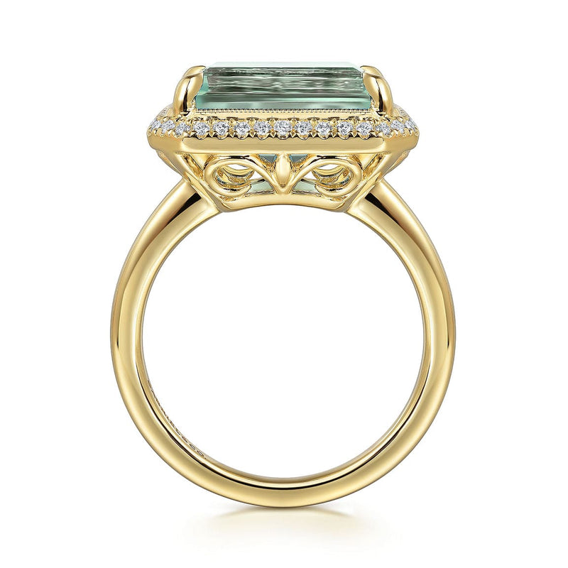 14K Yellow Gold Diamond and Green Amethyst Emerald Cut Ladies Ring With Flower Pattern Gallery - LR52481Y45GA-Gabriel & Co.-Renee Taylor Gallery