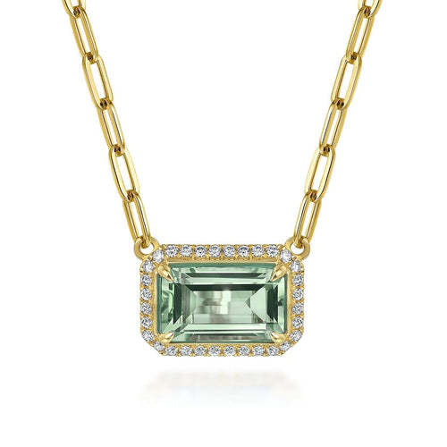 14K Yellow Gold Diamond and Green Amethyst Emerald Cut Necklace With Flower Pattern Gallery - NK7468Y45GA-Gabriel & Co.-Renee Taylor Gallery