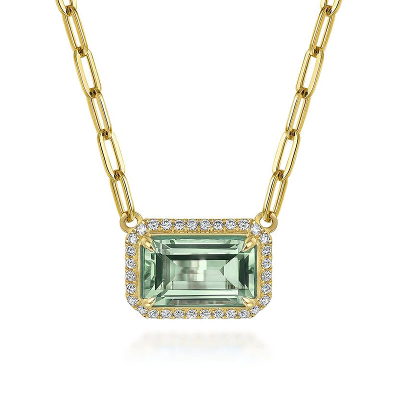14K Yellow Gold Diamond and Green Amethyst Emerald Cut Necklace With Flower Pattern Gallery - NK7468Y45GA-Gabriel & Co.-Renee Taylor Gallery