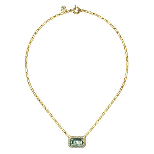 14K Yellow Gold Diamond and Green Amethyst Emerald Cut Necklace With Flower Pattern Gallery - NK7468Y45GA-Gabriel & Co.-Renee Taylor Gallery
