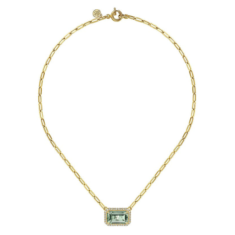 14K Yellow Gold Diamond and Green Amethyst Emerald Cut Necklace With Flower Pattern Gallery - NK7468Y45GA-Gabriel & Co.-Renee Taylor Gallery