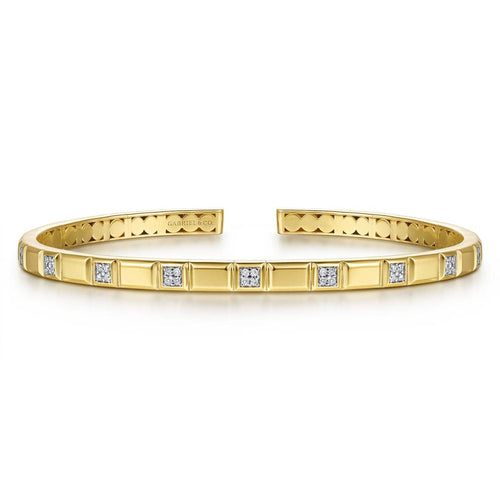 14K Yellow Gold Diamond and Half Cube Cuff Bangle Bracelet Contemporary Collection - BG5321-57Y45JJ-Gabriel & Co.-Renee Taylor Gallery
