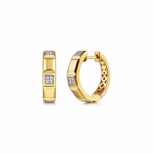 14K Yellow Gold Diamond and Half Cube Huggie Earrings Contemporary Collection - EG15675Y45JJ-Gabriel & Co.-Renee Taylor Gallery