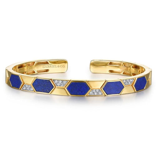 14K Yellow Gold Diamond and Lapis Bangle Bracelet - BG5151-6Y45LP-Gabriel & Co.-Renee Taylor Gallery