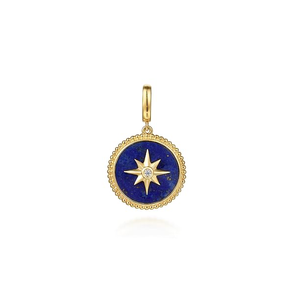 14K Yellow Gold Diamond and Lapis Bujukan Medallion Pendant 18mm - PT6645Y45LP-Gabriel & Co.-Renee Taylor Gallery