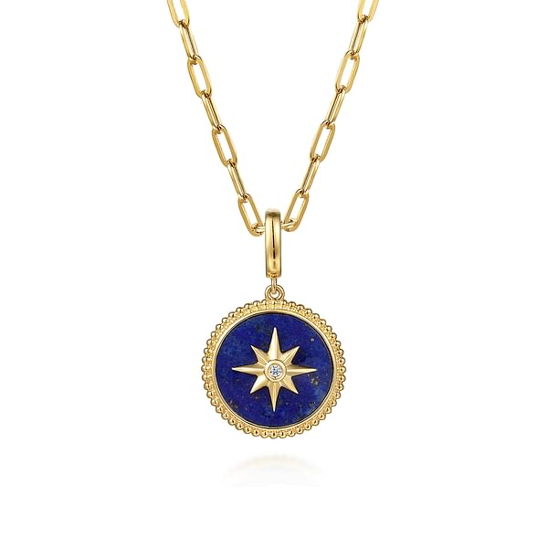 14K Yellow Gold Diamond and Lapis Bujukan Medallion Pendant 18mm - PT6645Y45LP-Gabriel & Co.-Renee Taylor Gallery