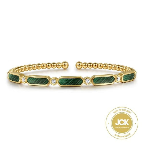 14K Yellow Gold Diamond and Malachite Bujukan Bangle - BG4940-62Y45MA-Gabriel & Co.-Renee Taylor Gallery