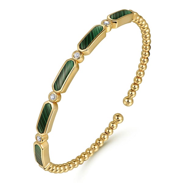 14K Yellow Gold Diamond and Malachite Bujukan Bangle - BG4940-62Y45MA-Gabriel & Co.-Renee Taylor Gallery