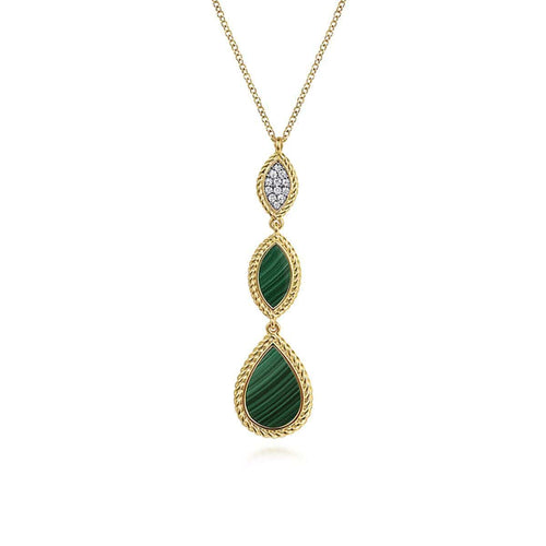 14K Yellow Gold Diamond and Malachite Rope Drop Pendant Necklace - NK7589Y45MA-Gabriel & Co.-Renee Taylor Gallery