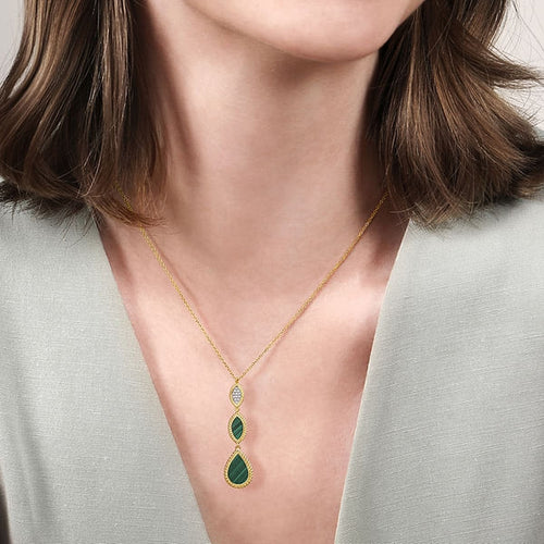 14K Yellow Gold Diamond and Malachite Rope Drop Pendant Necklace - NK7589Y45MA-Gabriel & Co.-Renee Taylor Gallery