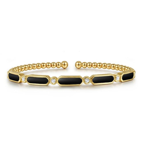 14K Yellow Gold Diamond and Onyx Bangle - BG4940-57Y45OX-Gabriel & Co.-Renee Taylor Gallery