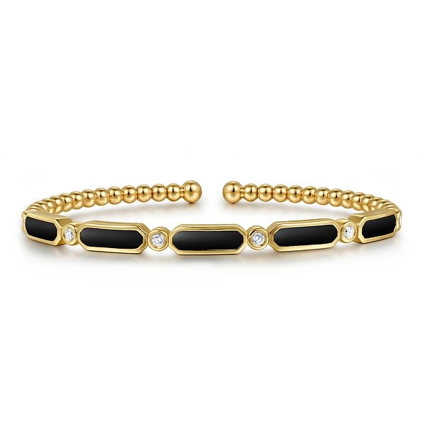 14K Yellow Gold Diamond and Onyx Bangle - BG4940-57Y45OX-Gabriel & Co.-Renee Taylor Gallery