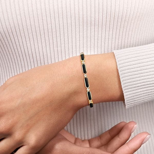 14K Yellow Gold Diamond and Onyx Bangle - BG4940-57Y45OX-Gabriel & Co.-Renee Taylor Gallery