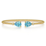 14K Yellow Gold Diamond and Pear Shape Blue Topaz Bujukan Bangle - BG4928-62Y45BT-Gabriel & Co.-Renee Taylor Gallery