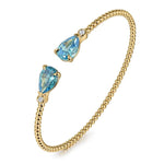 14K Yellow Gold Diamond and Pear Shape Blue Topaz Bujukan Bangle - BG4928-62Y45BT-Gabriel & Co.-Renee Taylor Gallery