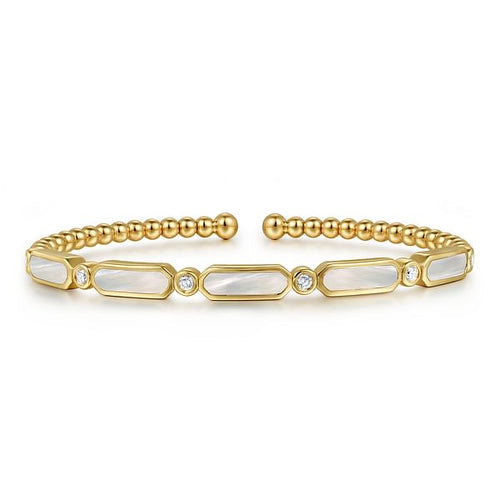 14K Yellow Gold Diamond and White Mother Pearl Bangle - BG4940-62Y45WM-Gabriel & Co.-Renee Taylor Gallery