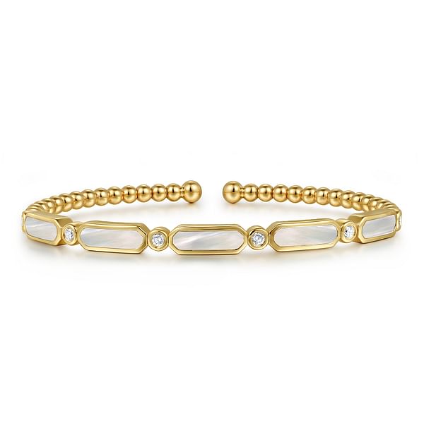 14K Yellow Gold Diamond and White Mother Pearl Bangle - BG4940-62Y45WM-Gabriel & Co.-Renee Taylor Gallery