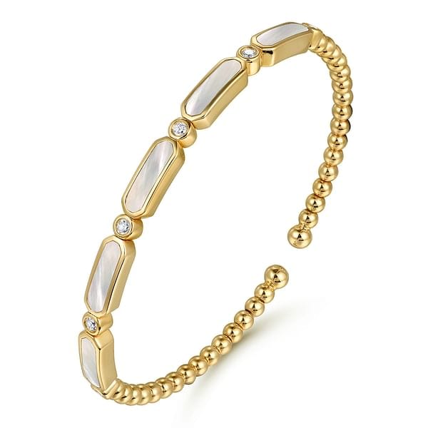 14K Yellow Gold Diamond and White Mother Pearl Bangle - BG4940-62Y45WM-Gabriel & Co.-Renee Taylor Gallery