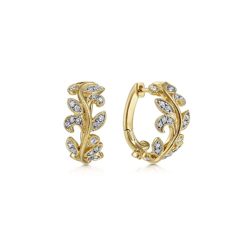 14K Yellow Gold Floral15mm Diamond Huggies - EG13824Y45JJ-Gabriel & Co.-Renee Taylor Gallery