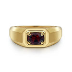 14K Yellow Gold Garnet Mens Ring in Sand Blast Finish - MR20066Y4JGN-Gabriel & Co.-Renee Taylor Gallery
