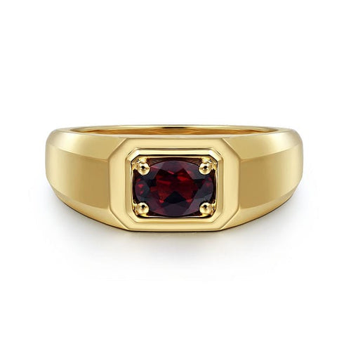 14K Yellow Gold Garnet Mens Ring in Sand Blast Finish - MR20066Y4JGN-Gabriel & Co.-Renee Taylor Gallery