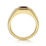 14K Yellow Gold Garnet Mens Ring in Sand Blast Finish - MR20066Y4JGN-Gabriel & Co.-Renee Taylor Gallery