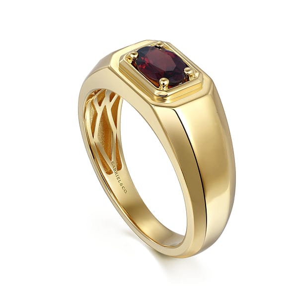 14K Yellow Gold Garnet Mens Ring in Sand Blast Finish - MR20066Y4JGN-Gabriel & Co.-Renee Taylor Gallery