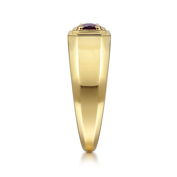 14K Yellow Gold Garnet Mens Ring in Sand Blast Finish - MR20066Y4JGN-Gabriel & Co.-Renee Taylor Gallery
