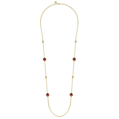14K Yellow Gold Garnet Round Shape Necklace With Four Stations Beads and Bezel Setting - NK7465-32Y4JGN-Gabriel & Co.-Renee Taylor Gallery