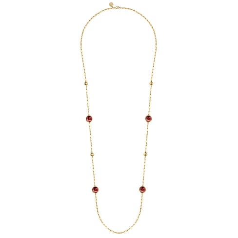 14K Yellow Gold Garnet Round Shape Necklace With Four Stations Beads and Bezel Setting - NK7465-32Y4JGN-Gabriel & Co.-Renee Taylor Gallery
