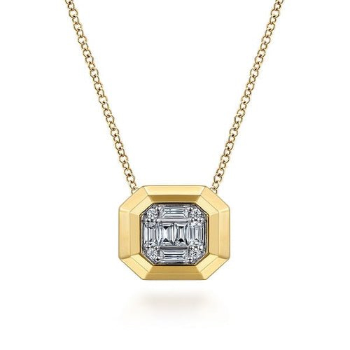 14K Yellow Gold Geometric Baguette and Round Diamond Pendant Necklace - NK7278Y44JJ-Gabriel & Co.-Renee Taylor Gallery