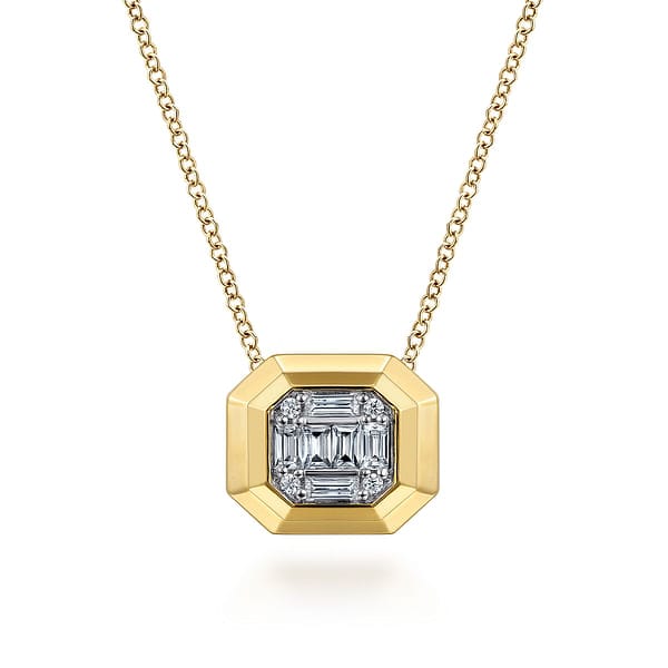 14K Yellow Gold Geometric Baguette and Round Diamond Pendant Necklace - NK7278Y44JJ-Gabriel & Co.-Renee Taylor Gallery