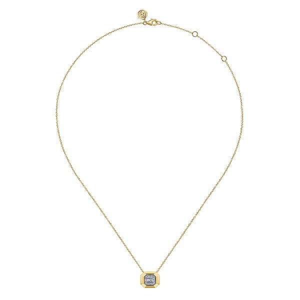 14K Yellow Gold Geometric Baguette and Round Diamond Pendant Necklace - NK7278Y44JJ-Gabriel & Co.-Renee Taylor Gallery