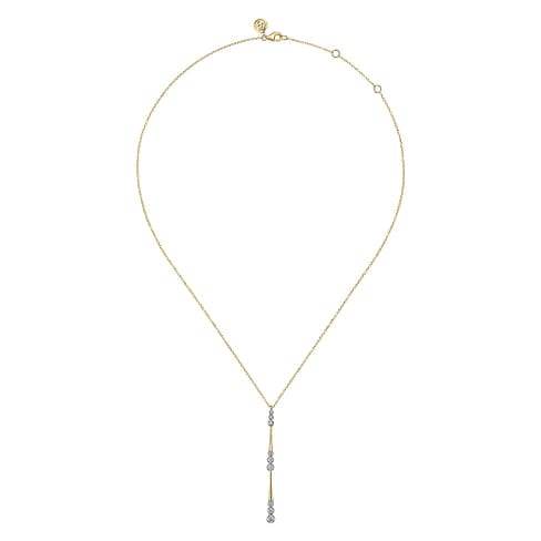 14K Yellow Gold Graduated Diamond Station Drop Y Necklace - NK7209Y45JJ-Gabriel & Co.-Renee Taylor Gallery