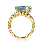 14K Yellow Gold Graduating Bujukan Pear Blue Topaz Curved Ring Bujukan Collection - LR53112Y4JBT-Gabriel & Co.-Renee Taylor Gallery