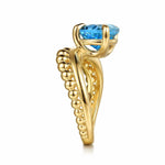 14K Yellow Gold Graduating Bujukan Pear Blue Topaz Curved Ring Bujukan Collection - LR53112Y4JBT-Gabriel & Co.-Renee Taylor Gallery
