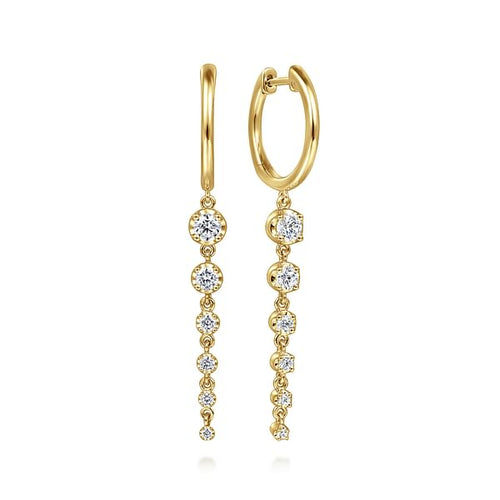 14K Yellow Gold Graduating Diamond Huggie Drop Earrings - EG15066Y45JJ-Gabriel & Co.-Renee Taylor Gallery