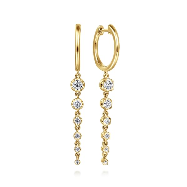 14K Yellow Gold Graduating Diamond Huggie Drop Earrings - EG15066Y45JJ-Gabriel & Co.-Renee Taylor Gallery