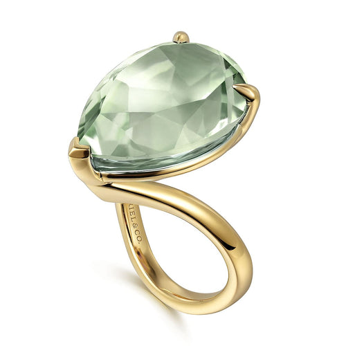 14K Yellow Gold Green Amethyst Pear Ladies Ring - LR52522Y4JGA-Gabriel & Co.-Renee Taylor Gallery