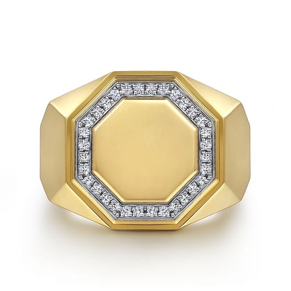 14K Yellow Gold Hexagon Diamond Ring in Sand Blast Finish - MR20016Y45JJ-Gabriel & Co.-Renee Taylor Gallery