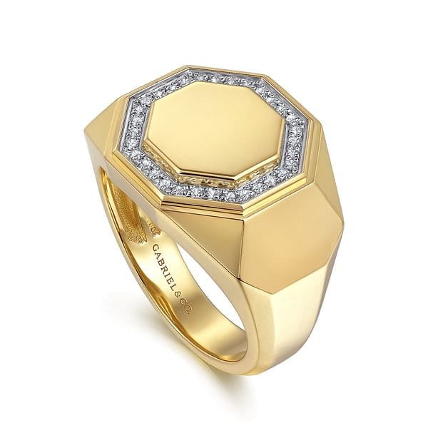 14K Yellow Gold Hexagon Diamond Ring in Sand Blast Finish - MR20016Y45JJ-Gabriel & Co.-Renee Taylor Gallery