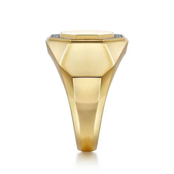 14K Yellow Gold Hexagon Diamond Ring in Sand Blast Finish - MR20016Y45JJ-Gabriel & Co.-Renee Taylor Gallery