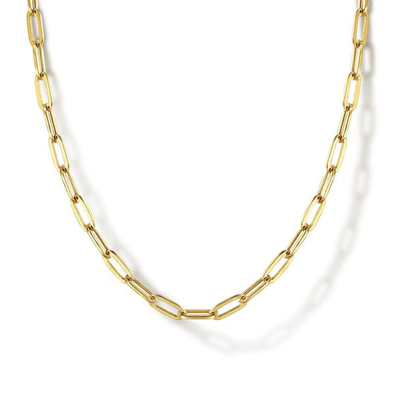14K Yellow Gold Hollow Paper Clip Chain Necklace - NK6768H-17Y4JJJ-Gabriel & Co.-Renee Taylor Gallery