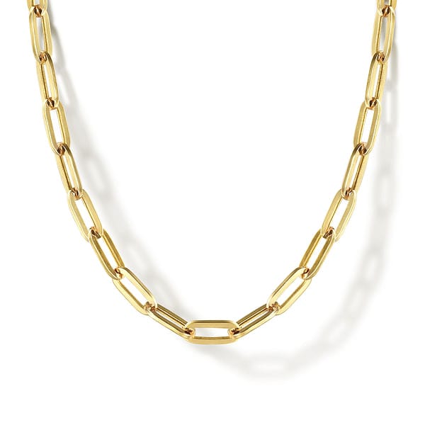 14K Yellow Gold Hollow Paper Clip Chain Necklace - NK6769H-Gabriel & Co.-Renee Taylor Gallery